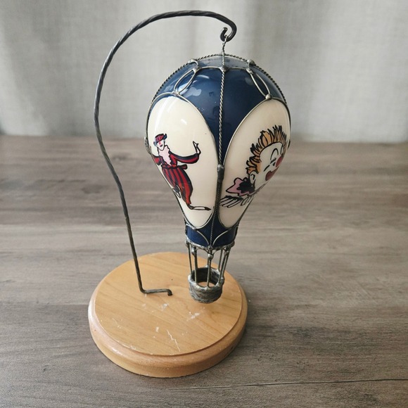 Vintage Hot Air Balloon Decor Clown Figurine Display Stand Unique